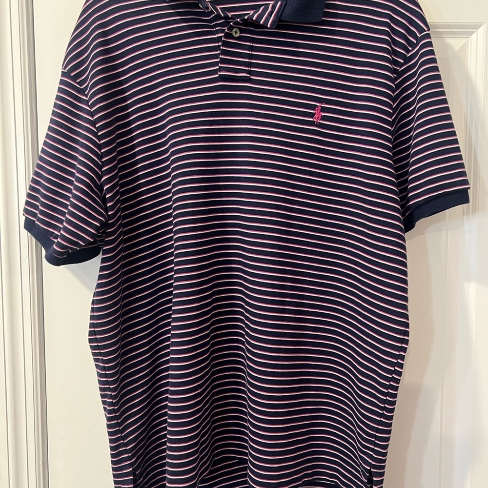 Ralph Lauren Navy and Pink Striped Polo Shirt